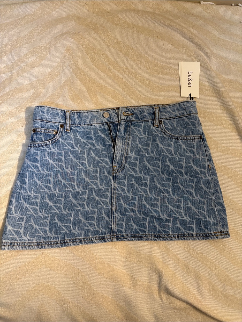 ba&sh Blue Monogram Denim Mini Skirt